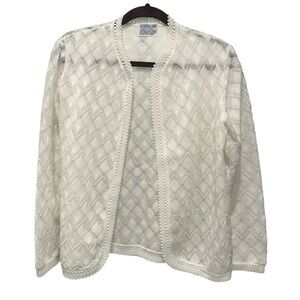 Vintage women's white open front lightweight cardigan FLAWLESS M Made in Japan